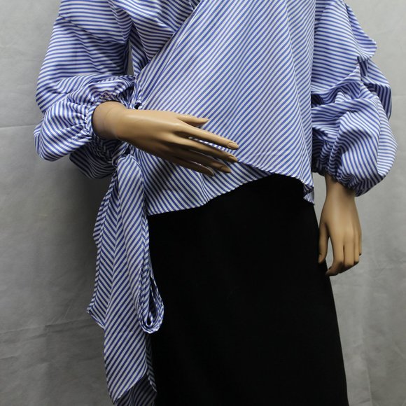 Forever 21 Blue & White Stripe Wrap Blouse NWOT - Picture 9 of 10